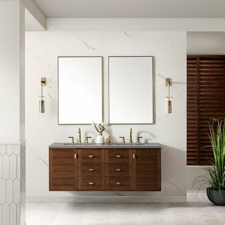 James Martin Vanities Amberly 60in Double Vanity, Mid-Century Walnut w/ 3 CM Eternal Serena Top 670-V60D-WLT-3ESR